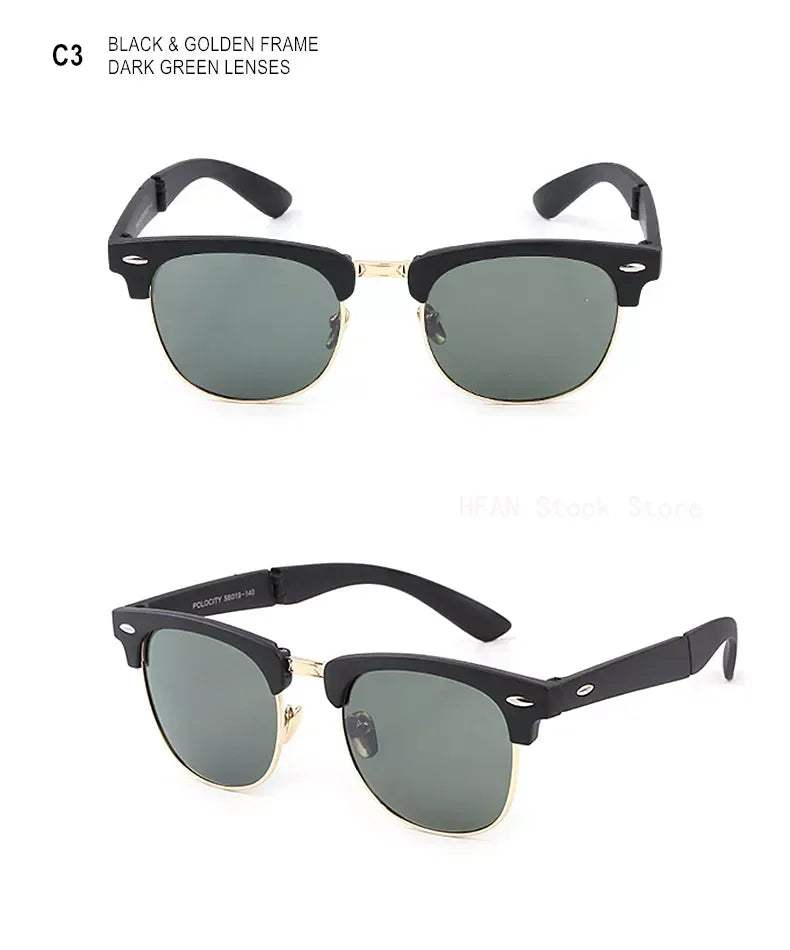 Portable Folding Sunglasses With Box Women Men Upscale Brand Retro Foldable UV400 Sunscreen Spectacles For Driving