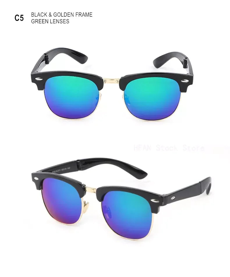 Portable Folding Sunglasses With Box Women Men Upscale Brand Retro Foldable UV400 Sunscreen Spectacles For Driving