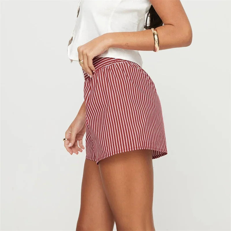 y2k Aesthetic 2000s Shorts Clothes Women Striped Elastic High Waist Loose Short Trousers Casual Hot Pants Streetwear 2024