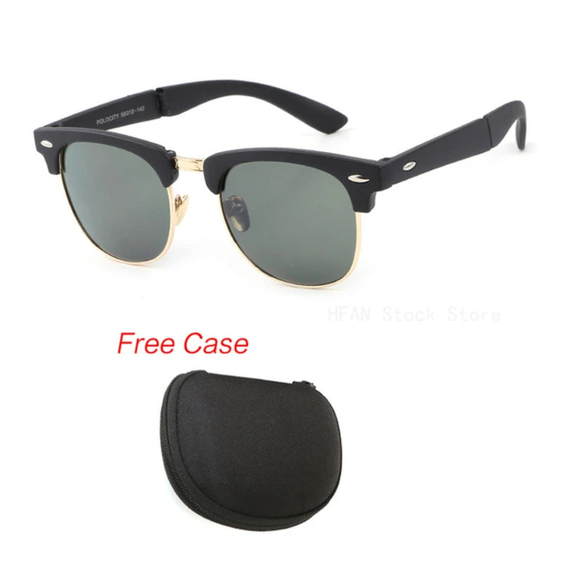 Portable Folding Sunglasses With Box Women Men Upscale Brand Retro Foldable UV400 Sunscreen Spectacles For Driving