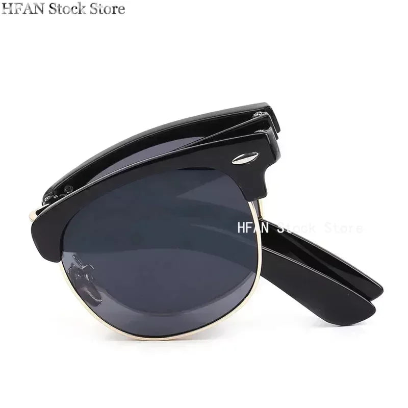 Portable Folding Sunglasses With Box Women Men Upscale Brand Retro Foldable UV400 Sunscreen Spectacles For Driving