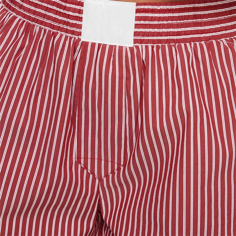 y2k Aesthetic 2000s Shorts Clothes Women Striped Elastic High Waist Loose Short Trousers Casual Hot Pants Streetwear 2024