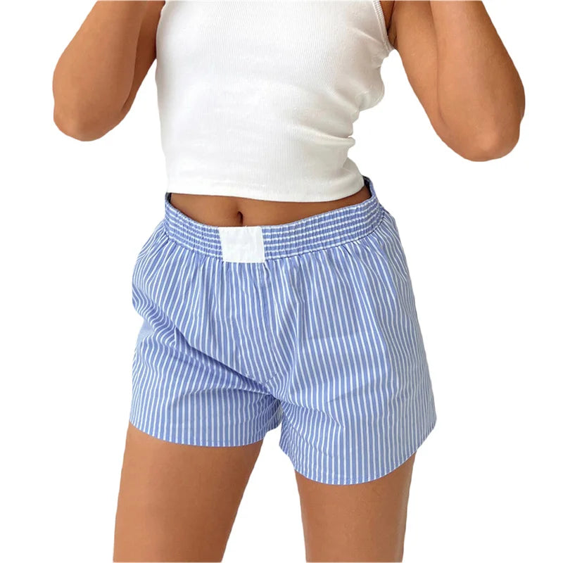 y2k Aesthetic 2000s Shorts Clothes Women Striped Elastic High Waist Loose Short Trousers Casual Hot Pants Streetwear 2024