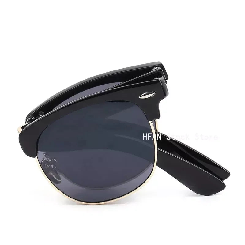 Portable Folding Sunglasses With Box Women Men Upscale Brand Retro Foldable UV400 Sunscreen Spectacles For Driving