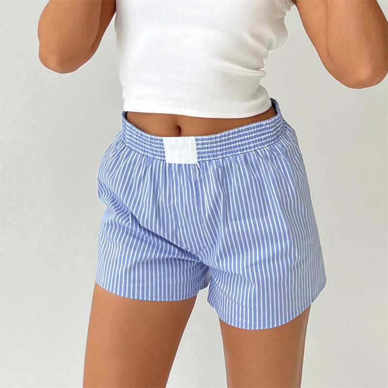 y2k Aesthetic 2000s Shorts Clothes Women Striped Elastic High Waist Loose Short Trousers Casual Hot Pants Streetwear 2024