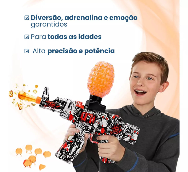 Arma elétrica MP7 de disparos de Bolinhas de Gel! Seu filho brincando longe das telas!!