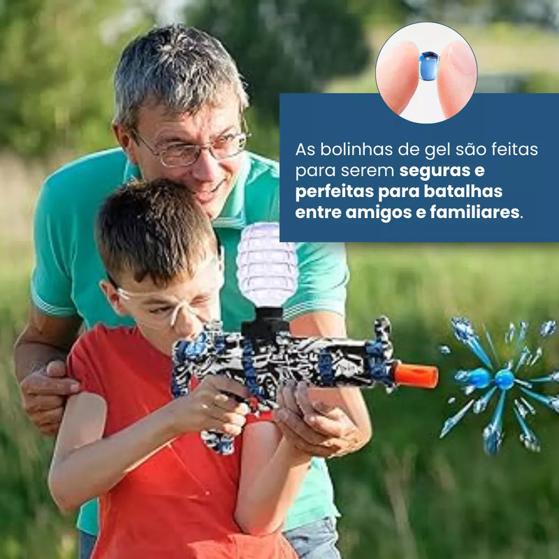 Arma elétrica MP7 de disparos de Bolinhas de Gel! Seu filho brincando longe das telas!!